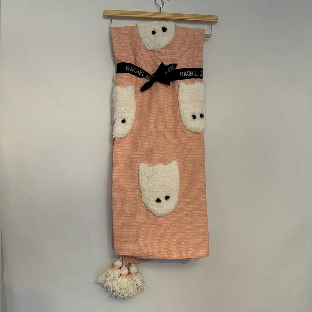 NWT Rachel Zoe Halloween Throw Blanket Tufted Ghosts with Tassel Cottagecore